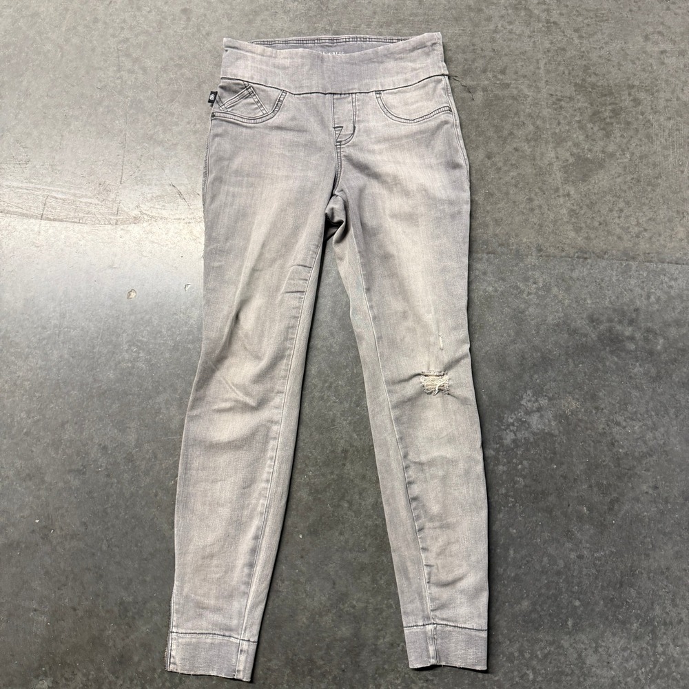 Rock & Republic Denim Rx Fever Pull On Grey Skinny Jeans Ankle Zip Distressed